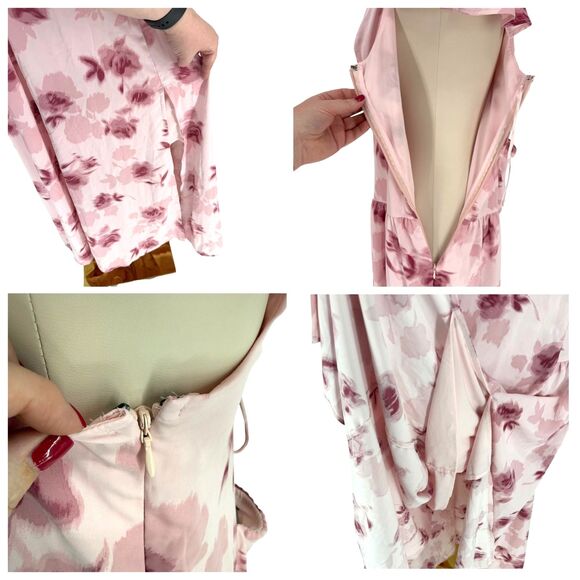 Abercrombie Fitch Pink Floral Maxi Dress XL Open Back Flutter Sleeve Slit Zipper - Picture 7 of 13